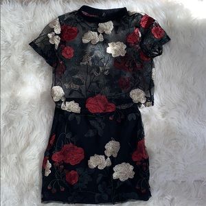 two piece mesh top and mini skirt